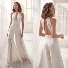 Classy white V neck jumpsuit Backless with split Chiffon    Perfect for a wedding or special occasion.