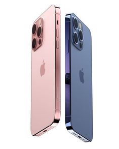 two iphones side by side, one pink and the other blue with an apple logo