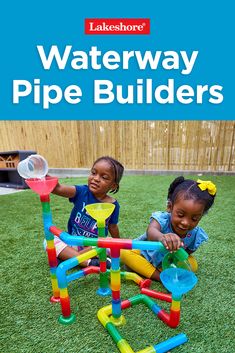 two children playing in the waterway pipe builder