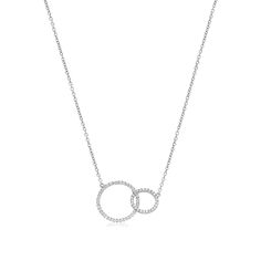 14K White Gold Intertwined Diamond Circle Necklace. This 18 necklace has two Diamond circles that perfectly interlock with one another. What a great way to show her just how much she completes you! Diamond Circle Necklace, Necklaces Diamond, Ring Concierge, Diamond Necklaces, Circle Diamond, Diamond Settings, Engagement Ring Styles, Circle Necklace, Dream Ring