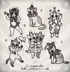 a bunch of cats that are standing up in the air with hats and glasses on