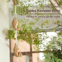 This 8.5' faux copper patina finish fish shaped rain chain looks vivid and aesthetic. It is decorative yet functional, the chains guide rainwater down while creating a soothing sound that provides a feast of both your eyes and ears, the stunning landscape is sure to transfer your space to be an interesting, charming and relaxing atmosphere. This versatile rain chain is perfect to replace your traditional downspout. Glitzhome Fish Style Copper Rain Chain with Faux Patina Finish, 8.5 Feet Length, 15 Gauge Thickness | 2037800003 Copper Rain Chain, Copper Rain Chains, Pantry Organizers, Daybed Covers, Single Serve Coffee Makers, Rain Chain, Cute Fish, Kitchen Soap Dispenser, Playroom Furniture