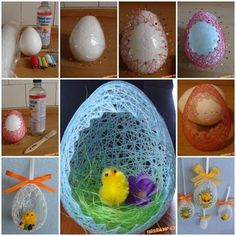 several pictures of different easter eggs and decorations