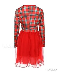 Lasaky - Long Sleeve Mesh Decor Bowknot Print Plaid Christmas Dress Plaid Dresses For Fall Party, Plaid Dress For Christmas Holiday, Long Sleeve Holiday Dress For Spring, Mesh Long Sleeve Dress, Plaid Christmas Dress, Long Sleeve Mesh Dress, Red Christmas Dress, Plaid Decor, Party Dresses Online