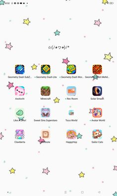 an image of some icons on a white background with stars and shapes in the bottom right corner