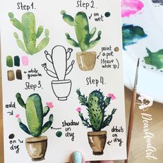 an instagram page with watercolor cactus pictures