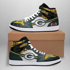 Green Bay Packers Air Jordan Shoes Sport Custom Sneakers Lightweight construction with breathable mesh fabric provides a comfortable and flawless fit. Green Synthetic High-top Sneakers For Light Sports, High-top Synthetic Sneakers For Sports Events, Synthetic Lace-up Sneakers For Sports Events, Lace-up Synthetic Sneakers For Sports, Lace-up Sneakers With Branded Insole For Sports, Sporty Synthetic High-top Sneakers For Sports Events, Casual Running Shoes With Boost Midsole For Sports, Casual High-top Sneakers For Sports Events, Sporty Green Custom Fade-resistant Sneakers