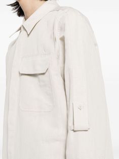 Find HELMUT LANG Cotton-linen Twill Shirt on Editorialist. beige cotton-linen blend twill weave strap detailing epaulettes classic collar concealed front button fastening long sleeves buttoned cuffs chest flap pocket Spring Linen Tops With Patch Pockets, Beige Workwear Tops With Patch Pockets, Linen Shirt With Concealed Placket For Workwear, Workwear Linen Shirt With Concealed Placket, Beige Linen Shirt For Daywear, Neutral Linen Shirt For Work, Linen Tops With Lapel Collar And Patch Pockets, Neutral Linen Shirt For Spring, Beige Tops With Patch Pockets For Spring