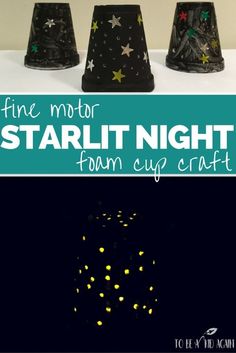 three different types of night lights are shown in the same color and size, with text overlay that reads fine motor starlit night from eycraft