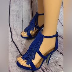 Royal Blue Fringe Stiletto Heels. Size: 7, Brand: Madden Girl, Heels: 4”, Worn Only Once So Like Brand New Blue 4-inch Heels For Party, Blue Heels With 4-inch Heel For Night Out, Royal Blue Open Toe Heels, Ankle-high Blue Heels For Party, Blue Ankle-high Heels For Summer, Blue Party Heels With 4-inch Heel, Holiday Party Shoes, Blue High Heels With 4-inch Heel, Blue 4-inch Heel Party Heels