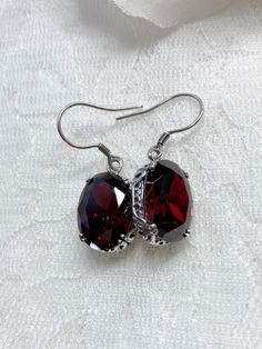 Red Garnet CZ Earrings, Sterling Silver Filigree, Edward #E70, Vintage Reproduction Jewelry, Silver Embrace Jewelry Goth Things, Edwardian Jewelry, Garnet Gem, Edwardian Style, Garnet Earrings, Sterling Silver Filigree, Antique Inspiration, Cz Earrings, Edwardian Fashion