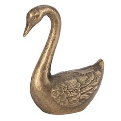 a bronze swan statue on a white background