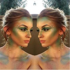 Mermaid Make-up : La tendance make-up Instagram parfaite pour Halloween Alien Halloween Makeup, Sea Witch Costume, Mermaid Makeup Halloween, Siren Costume, Halloween Costumes Women Creative, Medusa Costume, Mermaid Halloween Costumes, Dragon Halloween, Halloween Makeup Diy