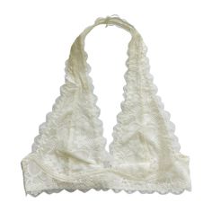 Pretty floral lace halter bralette featuring a scalloped trim. Premium Quality Durable Halter Neckline Partially Lined With Soft Stretch Mesh Stretch Lace Non Padded Hook And Eye Back Closure Soft And Comfortable Fabric 92% Nylon, 8% Spandex Hand Wash In Cold Water / Lay Flat To Dry S fits 32B, 32C, 34A, 34BM fits 32D, 34C, 36A, 36BL fits 32DD, 34D, 36C, 38A, 38B Cream Lace Bra With Lace Trim, Elegant Bra-friendly Halter Neck Intimate, Shopping Vibes, Aesthetic Pngs, Lace Bra Top, Country Fair, Lace Halter Bralette, Halter Bralette, Summer Morning