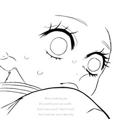 a black and white drawing of a person with big eyes looking up at something in the distance