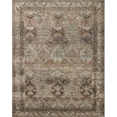 an area rug with various colors and patterns on it, including brown, blue, beige and