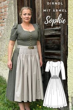 Sewing pattern for dirndls to sew yourself. As an e-book (PDF download) in DIN A4 size to print out yourself. With detailed step-by-step and picture-by-picture sewing instructions, on approx. 80 pages with over 200 pictures. The dirndl "Sophie" has a sweetheart neckline that subtly accentuates the décolleté without allowing too much insight. Two shaping seams in the front of the top ensure a perfect fit. The back is designed with a figure-flattering Viennese seam. The dirndl's sleeves can be sew Dirndl Dress Pattern, Modern Dirndl, Dirndl Pattern, Embroidered Apron, Sewing Instructions, Dirndl Dress, Sewing Projects For Beginners, Sewing For Beginners, A4 Size