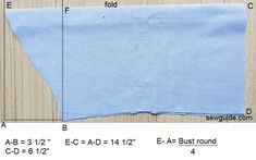 a piece of blue fabric is shown with measurements