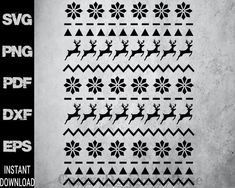 a black and white christmas pattern with reindeers