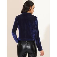 This Velvet Zipper Lapel Collar Motorcycle Jacket is a must-have for your wardrobe this fall and winter as an elegant woman. Made of velvet, it feels comfy and soft and it fits well. This cropped-length motorcycle jacket features a notched lapel collar, and a front zipper, which can show your elegant charm at the most. Style this jacket with a blouse and jeans for a chic look. Occasion: dating, weekend gathering, casual wear, vacation, etc. Please check your measurements to make sure the item fi Moto Biker Jacket, Women's Jackets, Lapel Collar, Fall And Winter, Biker Jacket, Elegant Woman, Fleece Jacket, Front Zipper, Motorcycle Jacket