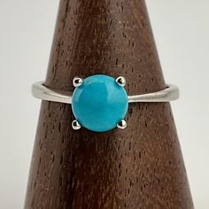 Vintage Turquoise Sterling Silver Dainty Solitaire Ring, UK Size P, US Size 7 1/2, EU Size 55 1/4, Stamped Silver, Front Max Diameter 7mm, Weight 1.97 Grams, Lovely Condition Blue Turquoise Promise Ring, Adjustable Round Turquoise Ring For Anniversary, Anniversary Turquoise Cabochon Ring, Classic Round Turquoise Jewelry, Adjustable Turquoise Ring, Turquoise Cabochon Ring, Adjustable Turquoise Round Ring, Adjustable Round Cabochon Turquoise Ring, Adjustable Cabochon Turquoise Ring