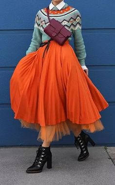 Color Block Skirt Outfits, Printed Skirts Outfit, Orange Tulle Skirt Outfit, Chic Multicolor Fall Skirt, Tulle Skirt Street Style, Red Tulle Skirt Outfit Casual, Tulle Skirt Outfit 2022, Ugliest Christmas Sweaters, Ugliest Christmas Sweater