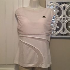 Nwot Unique Adidas White Tennis/Athletic Top Mesh Cutouts Size Medium 8/10 C 35-37 W 29-31 H 38.5-40.5 No Flaws Machine Wash Line Dry Nonsmoking Home Spring Adidas White Activewear, White Adidas Activewear For Spring, Adidas Logo Tops For Spring Workout, Adidas Logo Workout Tops For Spring, Spring Adidas Activewear For Gym, Spring Sporty Adidas Activewear, Sporty Adidas Activewear For Spring, White Tennis Activewear For Spring, White Spring Tennis Activewear