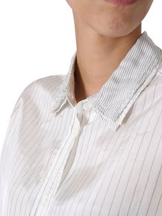 - CLASSIC COLLAR - FRONT BUTT 100% VISCOSE Elegant Top With Striped Fold Down Collar, Elegant Top With Striped Spread Collar, White Top With Striped Spread Collar, Daywear Tops With Striped Spread Collar, Minimalist Men, Versace Shop, At A Glance, Yoga Wear, Italian Style