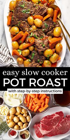 the recipe for easy slow cooker pot roast with step - by - step instructions