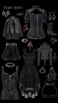 Different Goth Aesthetics, Gothic Essentials, Romantic Goth Outfits Women, True Goth Outfits, Babybat Aesthetic, Goth Clothes Ideas, Goth Outfits Romantic, Romantic Goth Clothing, Gothic Corset Outfits