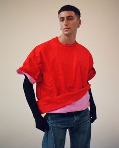 Inspo: We're doing this with our tees! Sporty Crew Neck T-shirt For Layering, Sporty Relaxed Fit T-shirt For Layering, Sporty T-shirt With Relaxed Fit For Layering, Red Stretch T-shirt For Streetwear, Red Cotton Tops For Layering, Oversized T-shirt For Spring Layering, Red Relaxed Fit Top For Layering, Spring Oversized T-shirt For Layering, Oversized Short Sleeve T-shirt For Layering