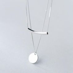 Double Chain Necklace Circle Pendant Layered Choker in Silver Double Chain Necklace, Layered Chain Necklace, Layered Necklaces Silver, Layered Chokers, Choker Pendant, Round Pendant Necklace, Silver 925 Necklace, Double Chain, Coin Pendant