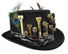 PRICES MAY VARY. Adult Warlock Hat. Each punk top hat is accented with feathers, mini skulls, bones, and a leopard print scarf band. Warlock Tophat fits approximately 58 cm or 22.8 inches. Perfect for a Voodoo Man. For ages 14 and older. Novelty hat features mini skulls and fake bones, fake feathers and a pretend leopard print scarf band. Black hat is lightweight and comfortable to wear. Made of polyester for a velvet feel. Great for Halloween, Cosplay, Day of The Dead, Parades, and more! Spot c Voodoo Top Hat, Voodoo Priestess Costume, Bling Bachelorette Party, Voodoo Man, Witch Doctor Costume, Black Voodoo, Priestess Costume, Voodoo Costume, Top Hat Costume