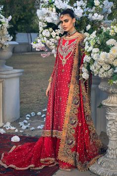 Buy Heavy Dulhan Lehenga Chunni Gown Bridal Dress in Premium Quality Fine Detail Embellishments paired with Heavy Dupatta. Customizable. Fast Shipping Tail Lehenga, Green Pakistani Bridal Dress, Lehenga Frock, Frock Pakistani, Red Frock, Pakistani Bridal Dress, Lehenga Bridal, Red Bridal Dress, Frock Style