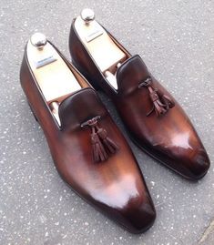 Handmade Men's Tasselled loafers with a single leather sole in two tone Cognac sold by Unique Handmade Leather Shoes . Shop more products from Unique Handmade Leather Shoes on Storenvy, the home of independent small businesses all over the world.