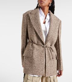 Find ACNE STUDIOS Jador Belted Wool-blend Tweed Blazer on Editorialist. Material: 77% wool, 10% nylon, 10% polyester, 3% other fibres. Care instructions: do not wash. Made in Portugal. Designer color name: Brown/ Beige. Belted Blazer, Blazer Beige, Checked Blazer, Fitted Blazer, Tweed Blazer, Linen Blazer, Black Blazers, Brown Beige, Outerwear Women