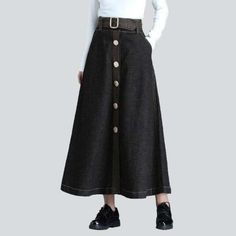 The 2023 Autumn Collection brings you a timeless conventional with a couture twist the lengthy skirt with big buttons. Step into a world of elegance and trend with this streetwear-style piece. featuring contrast stitching. fit and flare. elevated-waistline and buckle closure. Get ready to make a statement!Why You'll Love This Skirt Bold & Beautiful: Make a statement with a contrast stitching. fit and flare. high-rise and buckle closure. Every detail of this skirt oozes sophistication. Be the Sta Fall Denim Skirt With Buttons, Fitted A-line Bottoms With Buttons, Chic Fall Skirt With Button Zip Fly, Chic Skirt With Button Zip Fly For Fall, High Rise Skirt For Fall Workwear, High Rise Skirt For Workwear, Fall Season, Casual A-line Bottoms With Buttons, Winter Skirt With Belt Loops, Fall Workwear Skirt With Button Zip Fly