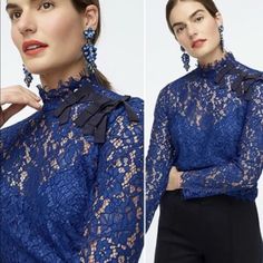 Nwt Blue Lace Blouse With Matching Tank That Attached With Snaps. Beautiful Color Elegant Blue Tops For Formal Occasions, Elegant Blue Top For Formal Occasions, Elegant Blue Formal Tops, Elegant Blue Blouse For Fall, Elegant Blue Tops For Evening, Elegant Blue Lace Top, Blue Fall Party Blouse, Blue Fitted Lace Top For Party, Blue Long Sleeve Blouse With Lace Top