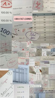 many different types of papers with writing and numbers on them, all over the place