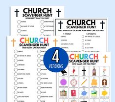 two printable church scavengers with the text, 4 scavenger hunt