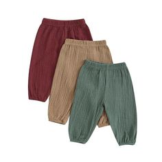 Get your little ones dressed in style this season with this Set of 3 Muslin Pants! Comfortable and stylish, these baby-friendly pants come in a variety of attractive colors so you can create any look you can imagine. On top of being oh-so-cozy, these muslin pants will make your little one look dreamy! Muslin Pants, Toddler Harem Pants, Baby Sweatpants, Baby Harem Pants, Elastic Waist Trousers, Short Trousers, Summer Wardrobe Staples, Harem Trousers, Attractive Colors