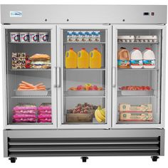 an image of two refrigerators filled with food and drinks for sale at the grocery store