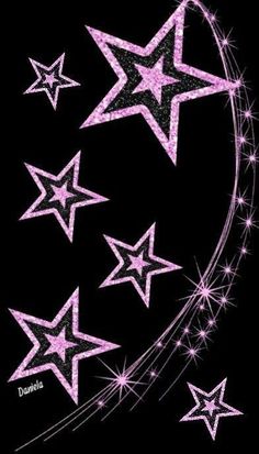 pink glitter stars and swirls on a black background