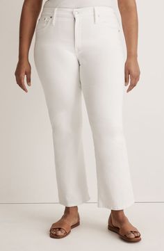 Madewell Kick Out Crop Flare Jeans | Nordstrom White Flare Jeans With Frayed Hem, White Cropped Leg Flare Jeans For Fall, Spring Straight Fit Cropped Flare Jeans, White Cropped Flare Jeans For Fall, White Flare Jeans For Fall, Crop Flare Jeans, Crop Flare, Cropped Flare Jeans, Cropped Flares