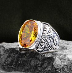 Mens Citrine Ring, Yellow Citrine Engagement Silver Ring Masculine, Luxury Men's Silver Citrine Ring, Silver Bohemian Citrine Rings, Luxury Silver Citrine Crystal Ring, Handmade Wooden Boxes, Ring Hand, Yellow Citrine, Citrine Stone