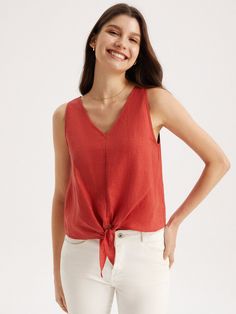 Affordable price buy Tank Tops on Shopcozy, SPU: 4491TAAJ35B3, Color: Orange Red, Material:Linen, Theme:Summer. Casual Cotton V-neck Top For Summer, Summer Cotton V-neck Top For Day Out, Casual V-neck Blouse For Summer, Trendy Summer V-neck Top For Day Out, Trendy V-neck Top For Summer Day Out, Summer V-neck Top For Beach, Trendy Cotton V-neck Top For Summer, Cotton V-neck Top For Summer Day Out, Summer V-neck Tops