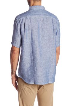 A short sleeve solid linen shirt is a perfect pick for your next vacationFit: this style fits true to size.- Modern fit- Spread collar- Short sleeves- Front placket- Chest patch pocket with button closure- Topstitching detail- Curved shirttail- Approx. 30" length (size M)- Imported Classic Short Sleeve Shirt For Beach, Linen Shirt With Placket For Casual Gatherings, Casual Linen Shirt With Placket, Beach Linen Shirt With Buttons, Unstructured Linen Shirt With Placket, Casual Linen Shirt With Button Closure, Linen Beach Shirt With Button Closure, Beach Linen Shirt With Button Closure, Collared Linen Short Sleeve Shirt For Beach