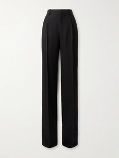 Bottega Veneta's pants are made from grain de poudre woven with a generous helping of silk, so they drape well. They're cut in a wide-leg fit and are pressed with sharp creases. Note the signature triangle detail on the back pocket. Uzun Boy, Wool Pants, Straight Leg Trousers, Back Pocket, Pants Straight, Pants Black, Straight Leg Pants, Denim Fashion, Bottoms Pants