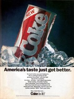 an advertisement for coca cola on ice with the caption america's taste just got better