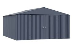 a metal shed with the door open on a white background